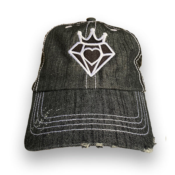 Richie Diamonds™ "King of Hearts" Distressed Black Denim Dad Hat (Limited Edition)