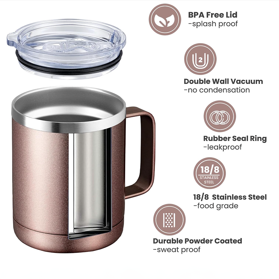Velvet Bulldog™ 12oz Coffee Mug With Handle Rose Gold (Hot and Cold)
