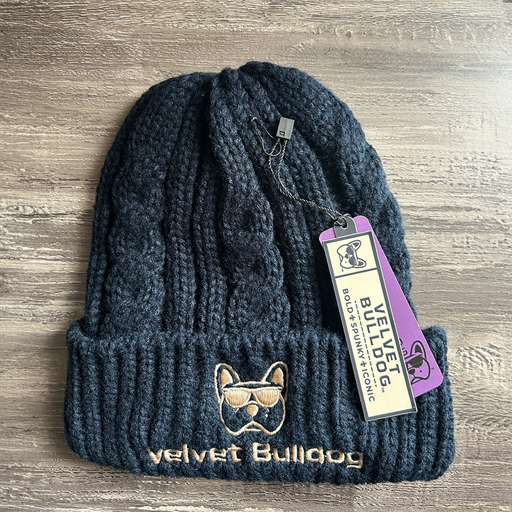 Velvet Bulldog Cable Knit Beanie Navy