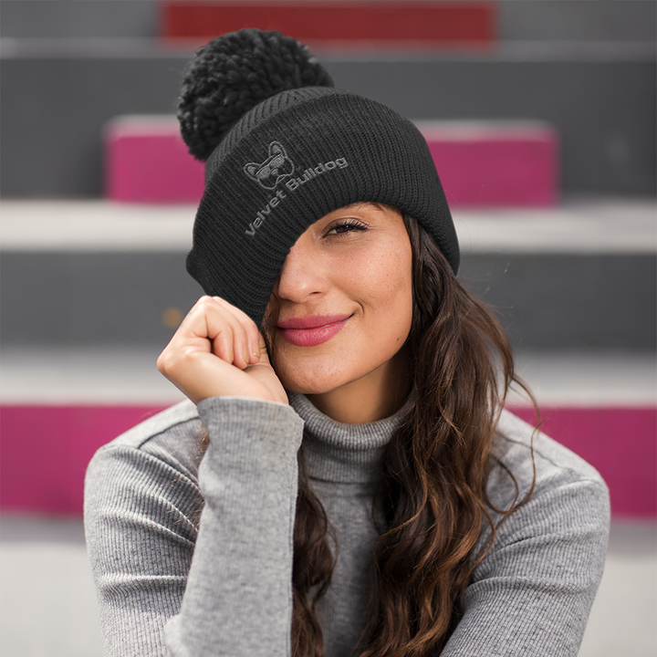 Velvet Bulldog Pom Beanie Black