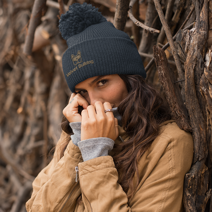 Velvet Bulldog Pom Beanie Navy