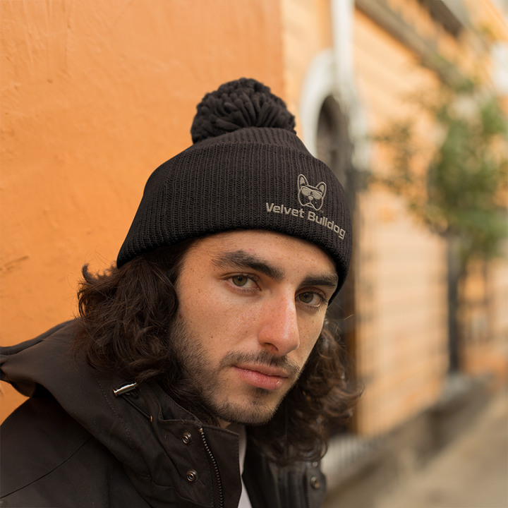 Velvet Bulldog Pom Beanie Black