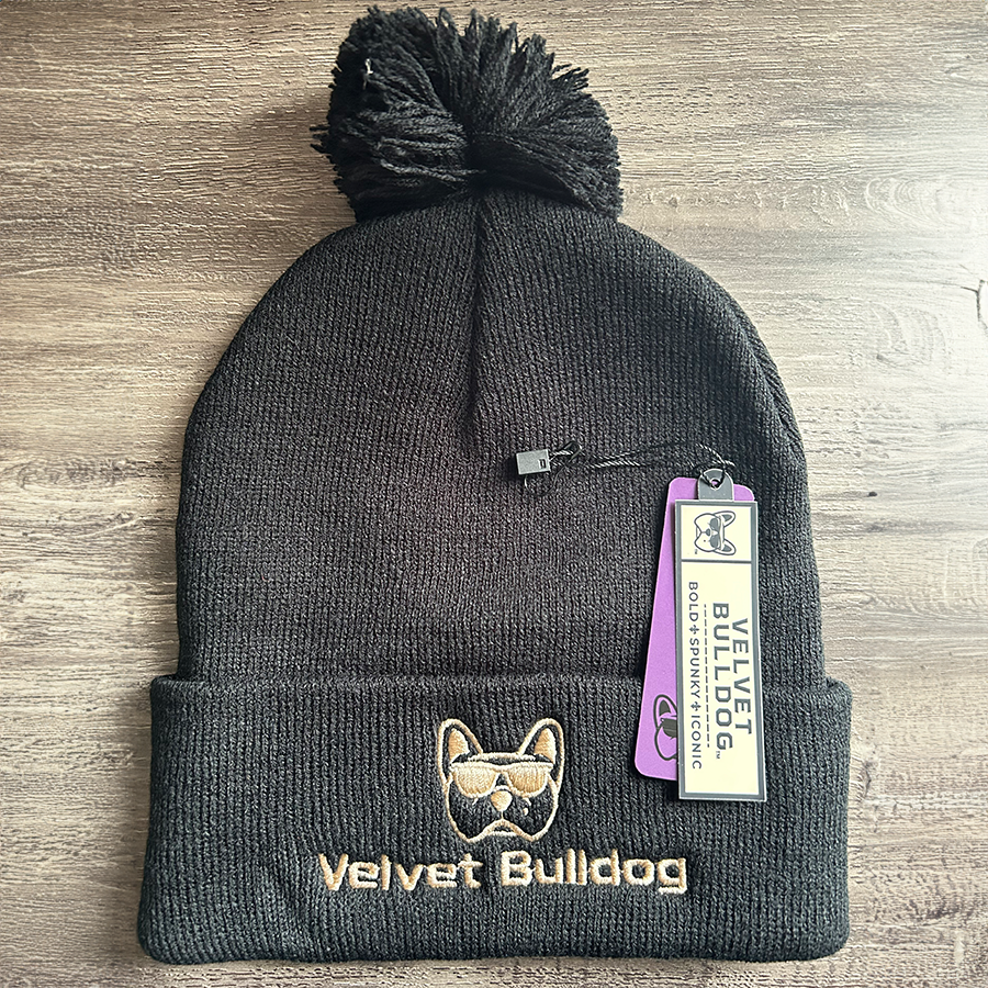 Velvet Bulldog Pom Beanie Black