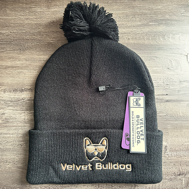 Velvet Bulldog Pom Beanie Black
