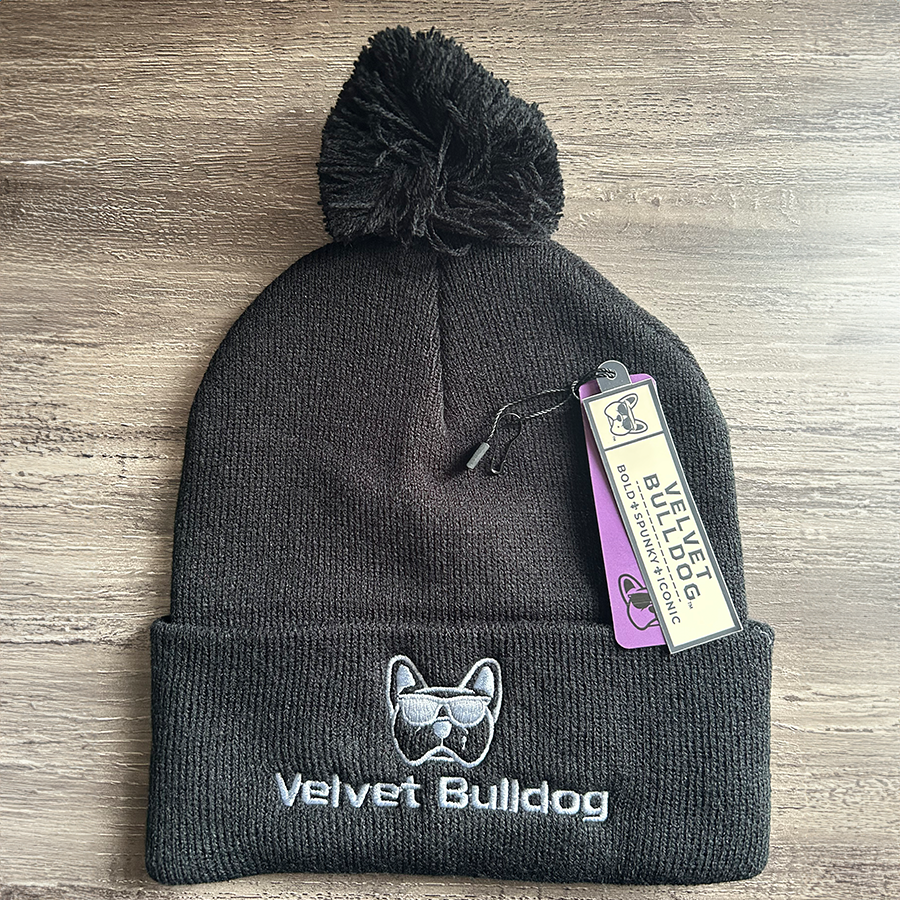 Velvet Bulldog Pom Beanie Black