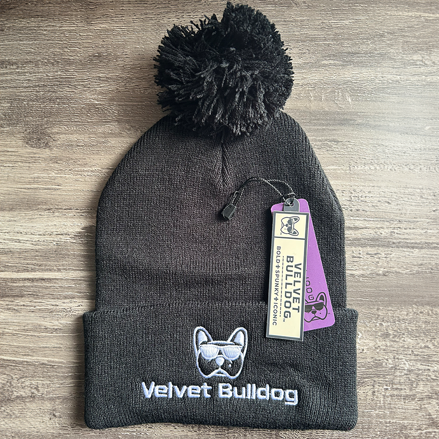 Velvet Bulldog Pom Beanie Black