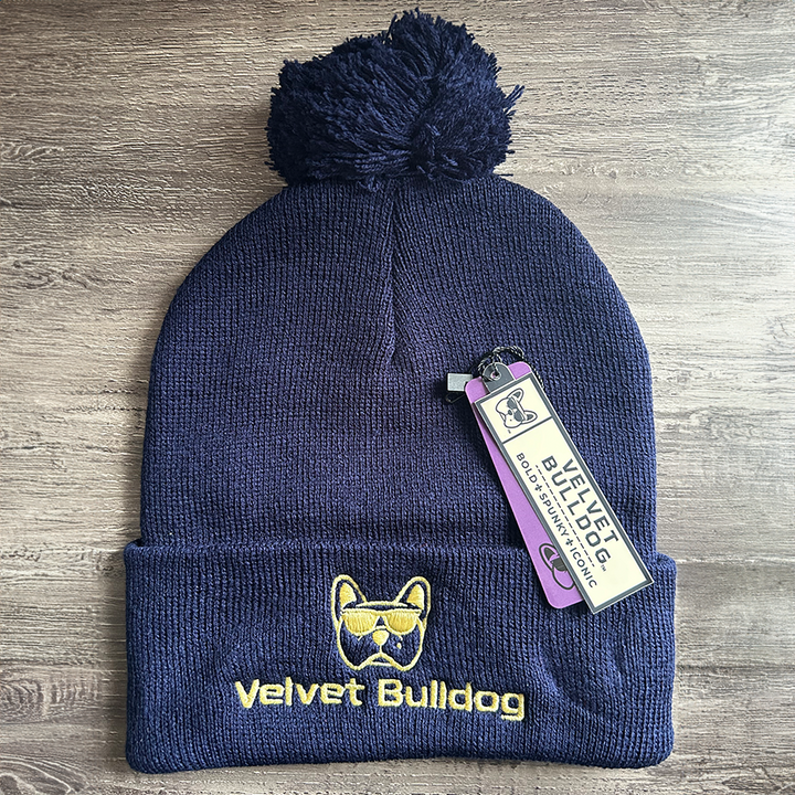 Velvet Bulldog Pom Beanie Navy