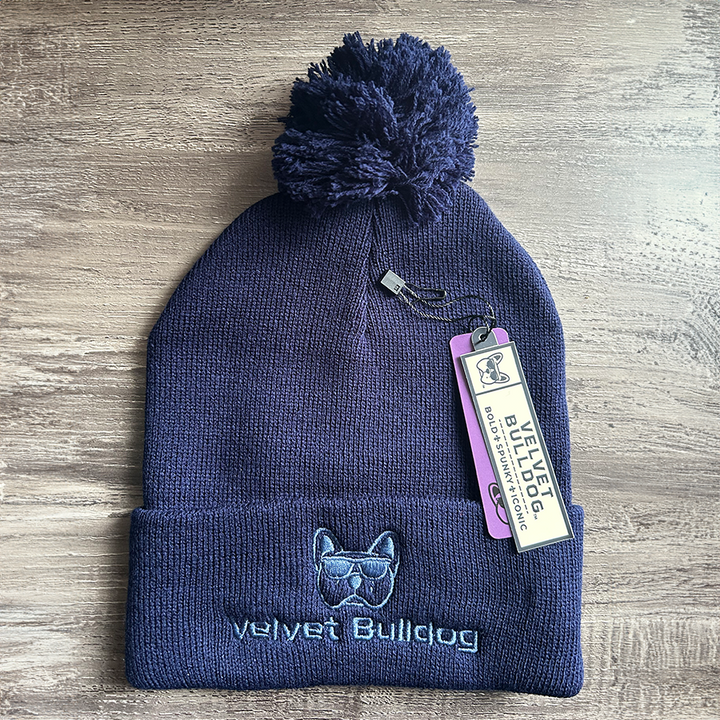 Velvet Bulldog Pom Beanie Navy