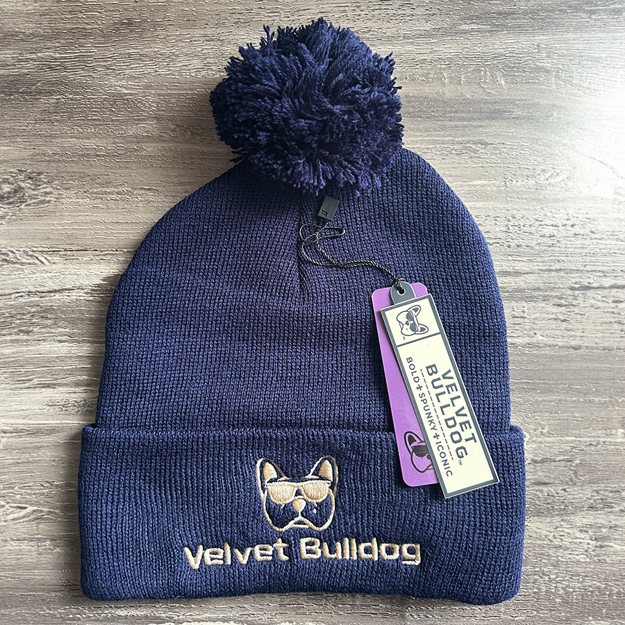 Velvet Bulldog Pom Beanie Navy