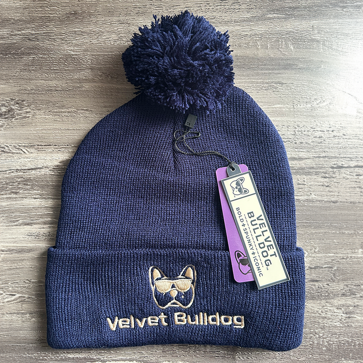 Velvet Bulldog Pom Beanie Navy