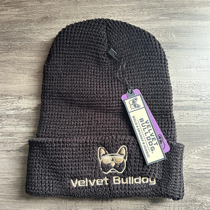 Velvet Bulldog Black Waffle Beanie