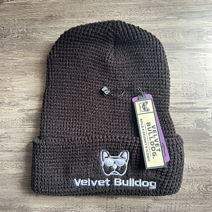 Velvet Bulldog Black Waffle Beanie