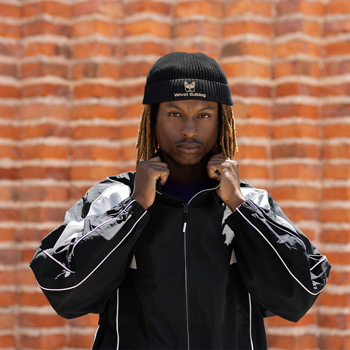 Velvet Bulldog Black Waffle Beanie