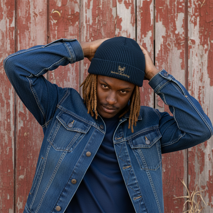 Velvet Bulldog Navy Waffle Beanie